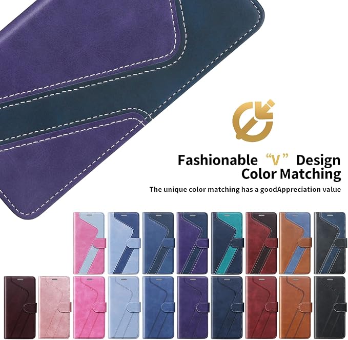 CIVICASE for iPhone 14 Pro Max Wallet Case,Leather Flip Case [RFID Blocking] Credit Card Holder Folio Magnetic Stand TPU Shockproof Cover Color Matching for iPhone 14 Pro Max (6.7") Purple Blue
