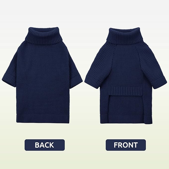 Queenmore Medium Dog Sweater, Dog Sweaters for Medium Dogs Girl, Waffle Knit Pet Sweater with Long Sleeve, Long Sleeve Dog Sweaters, Cat Christmas Sweatershirt, Navy Blue M