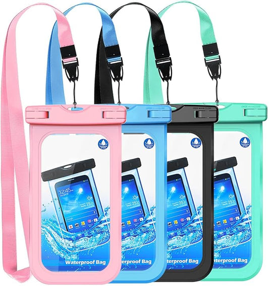 GLBSUNION Universal Waterproof Phone Pouch, 4-Pack IPX8 Waterproof Case Underwater Dry Bag Protective Pouch for Pools Beach Kayaking Travel iPhone 17 16 15 14 13 Pro MAX Plus Galaxy up to 7.5"