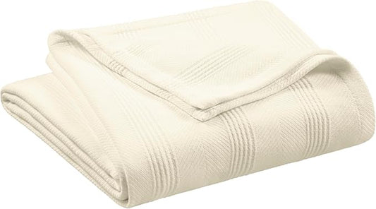 King Size 100% Cotton Blanket | Super Soft Breathable Lightweight Throw Blanket | All-Season Knit Blanket | Versatile Hotel Luxury | Easy Care | Oeko-Tex Certified | Ivory