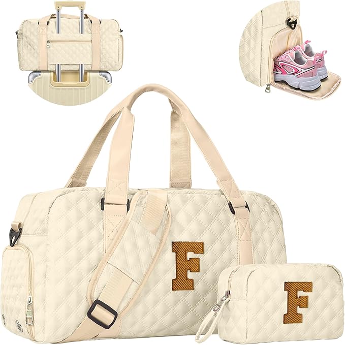 Elilier Gifts for Girls Age 10 11 12 13 14 15 16 17 18, Initial Travel Duffel Bag, Graduation Gifts for Her, Monogram Overnight Bag, Gift for Friend Sister Women gifts