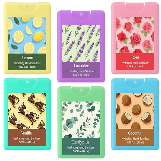 6 Pack Hand Sanitizer Spray Travel Size Scented Hydrating Hand Sanitizers Power Mist Refillable Portable Pocket for Travel Gym Spring Summer Sport Event Supplies