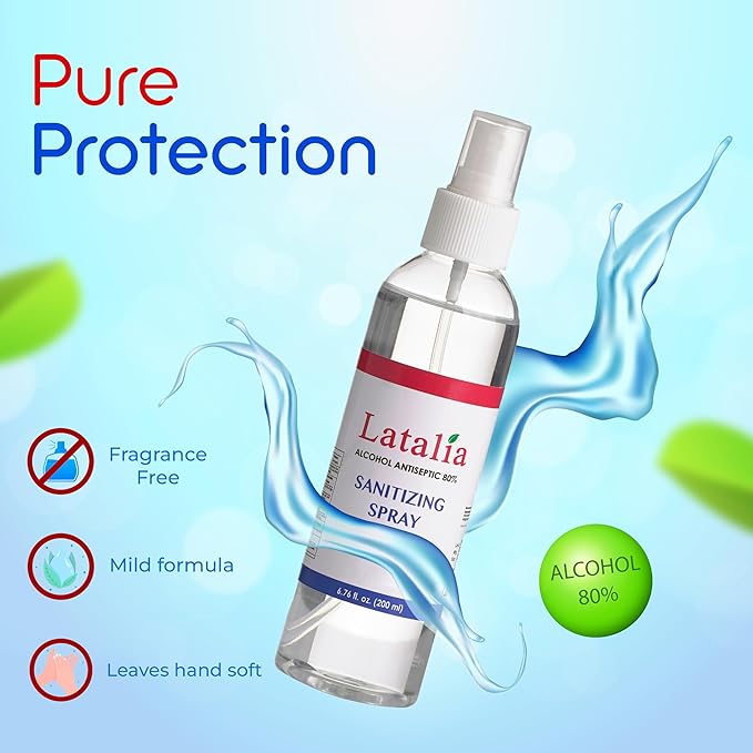 Latalia Unscented Hand Sanitizer Spray Refill Pack of 12 | 6.67 Fl oz with 80% Alcohol Bulk Hand Sanitizer Travel Size | Hand Sanitizing Spray For Quick Dry Hand