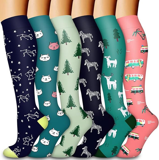 Laite Hebe Compression Socks for Women & Men Circulation(6 pairs)-Graduated Supports Socks for Running, Athletic Sports
