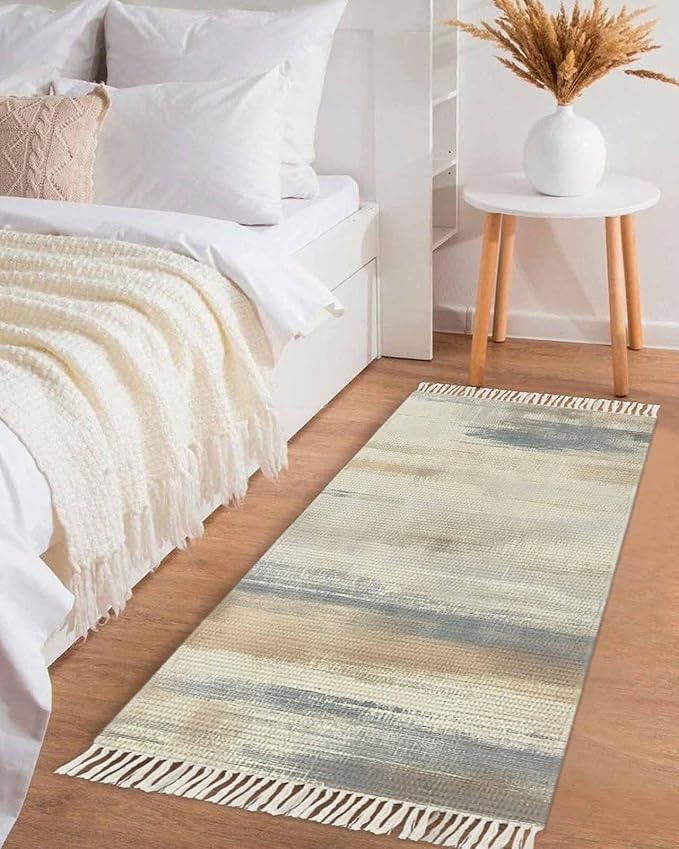 Beige Gray Brown Kitchen Hallway Runner Rug 2X5 Ft Carpet, Washable Woven Abstract Ombre Art Throw Carpet with Tassel, Non-Shedding Vintage Minimalist Gradient Aesthetic Entryway Laundry Rugs