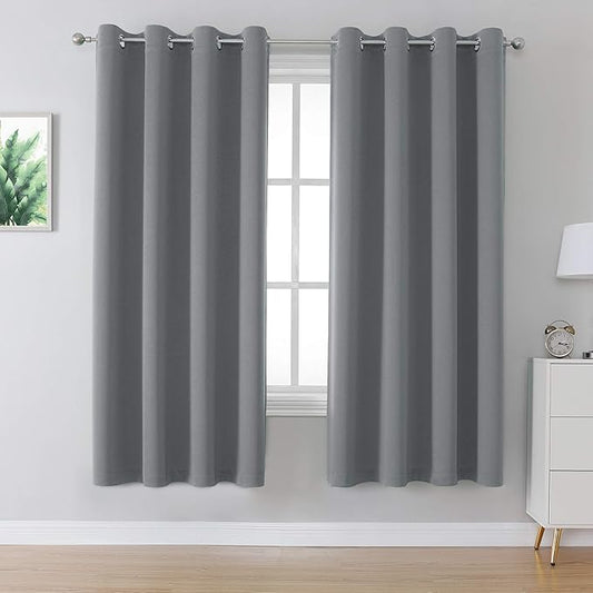 DUALIFE Grey Blackout Curtains for Bedroom 63 inches Long 2 Panels Grommet Window Treatment Thermal Insulated Room Darkening Window Panels Drapes for Living Room 52x63 inch Length