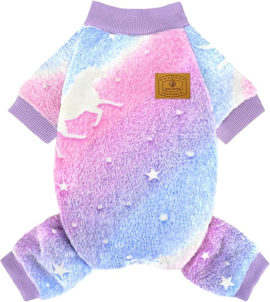 XPUDAC Dog Sweater Glows in The Dark Fleece Pajamas for Small Medium Dogs Girl Boy Puppy Clothes for Halloween Christmas Winter(Small)