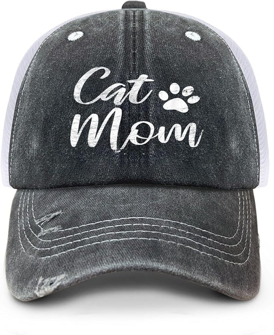 Cat Mom Proud, Cat Lover Mom Ripped Hole Paw Design hat Outdoor Cap for Grandpa