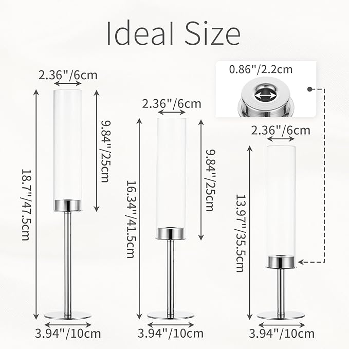 Hurricane Taper Candle Holders: Silver Glass Candlestick Holder Tall Candle Sticks Holder Decor with Glass Cover for Wedding Table Centerpiece Party Birthday Christmas Home Mantel Set of 6