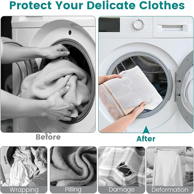 4Pcs Durable Cotton Mesh Laundry Bags for Delicates, 16×20inch Large Breathable Laundry Mesh Wash Bags with Sturdy Zipper for Delicates, Clothes, Pants, Underwear, Bra, Socks (L)