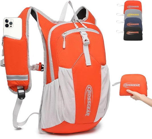 CROSSGEAR Packable Hiking Backpack, 16L Lightweight Foldable Backpack with RFID Pocket, Small Hiking Daypack for Women Men Orange
