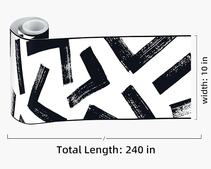 FLFK Black and White Design Wallpaper Border - Peel and Stick Wall Paper, Self Adhesive Removable PVC Borders Sticker, Modern Waterproof Trim for Home Decor, 10" x 240"