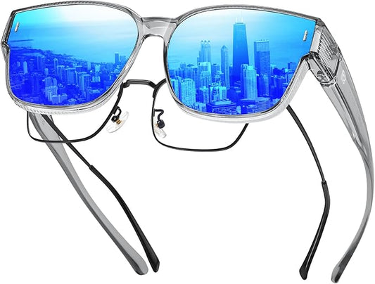 DUCO Fit Over Sunglasses for Men Women Wear Over Glasses Retro Wrap Around Polarized Sun Glasses UV400 Protection DC8981