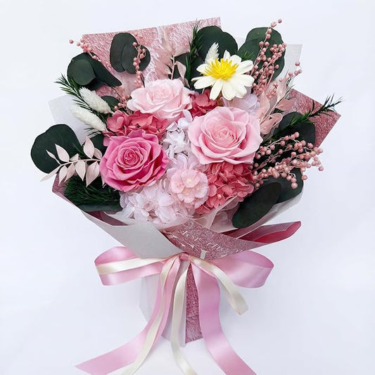 HUACHIPLUS Preserved Rose Bouquets: Fresh Flowers Bouquet- Romantic Gifts for Mom Wife Girlfriend Women-Flowers for Delivery Prime on Christmas Valentines Day Anniversary Mothers Day Birthday (Pink1)