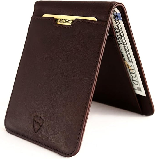 Vaultskin MANHATTAN Slim RFID Blocking Bifold Leather Wallet for Men - Minimalist Front Pocket Card Holder, Holds 9 Cards & Cash, Premium Italian Leather