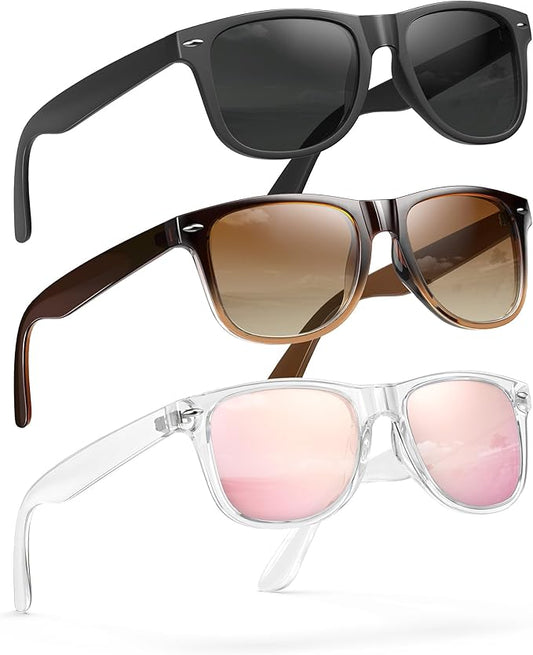 Sunglasses Womens Men Polarized UV400 Protection Trendy Classic Retro Square Mirrored Womens Sunglasses 3 Pack