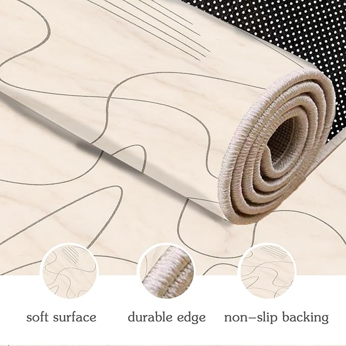 Modern Marble Rug - 2x3 Rug, Abstract Line Marble Bath Rugs, Minimalist Geometry Doormat, Washable & Non Slip Small Rugs Home Decor