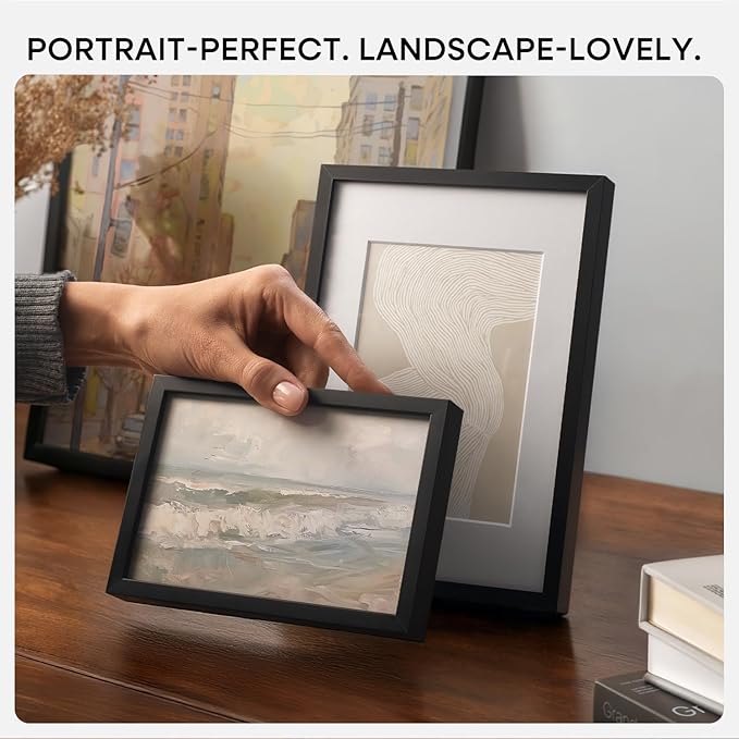 Homeforia 6x6 Black Picture Frame, High End Metal 6 x 6 Square Photo Frames with Mat 4 by 4, 6x6 Poster Frame Matted to 4x4 inch Print, 6by6 Wall or Tabletop Frames, Tempered Glass, Wall Kit, Set of 1