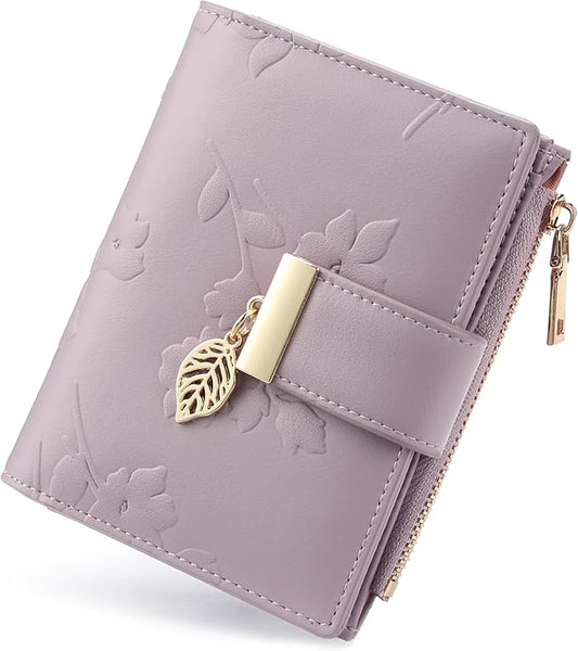 yiijay Small Wallet Women RFID Blocking Leather Bifold Wallet Credit Card Holder for Women Ladies Compact Wallet Mini Purse With Zipper Pocket