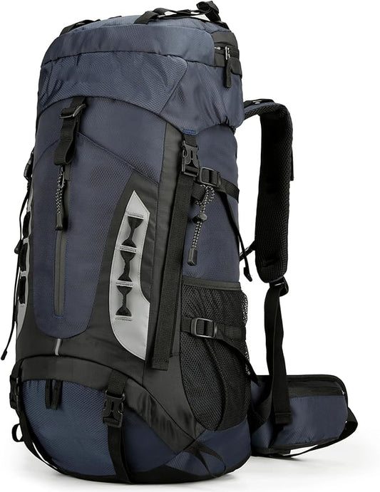 75L Hiking Backpack with Rain Cover Waterproof Camping Backpack Shoes Warehouse for Men Women, Frameless
