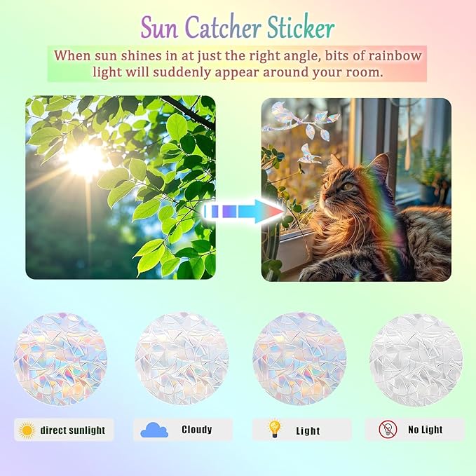 31 Pieces Fly Dragon Sun Catcher Window Clings for Glass Windows, Anti-Collision Stickers Star Moon Decals Prevent Bird Strikes, Rainbow Prismatic Clings Non Adhesive Window Deco