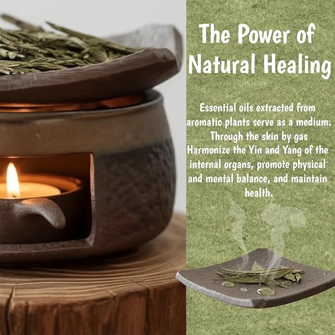 Ceramic Aromatherapy Stove Essential Oil Burner, Cedar and Zen Inspired Smudge Pot Oil Burner for Home Fragrance, Handmade Wax Melt Warmer, Meditation & Relaxation Décor, (2)