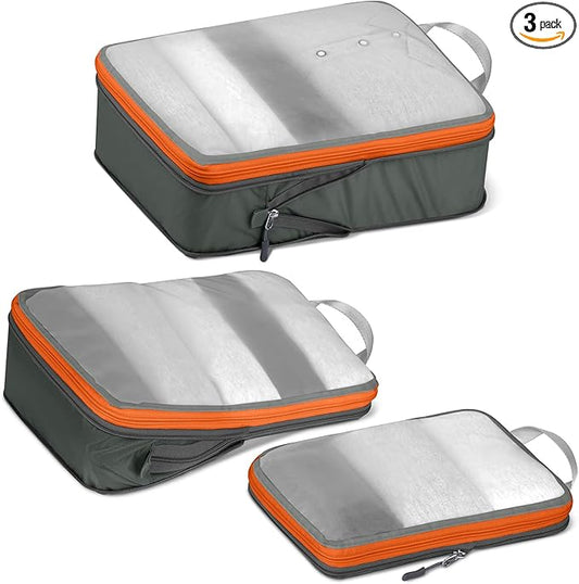 Cipway Mesh Compression Packing Cubes, Ultralight See Through Luggage Organizer Bags, Travel Essentials for Carry on Suitcase （3Pcs,Grey）