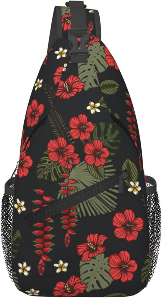 Hawaii Tropical Palm Sling Backpack Crossbody Bag Casual Chest Bags Travel Hiking Daypack Shoulder Bag for Women Men