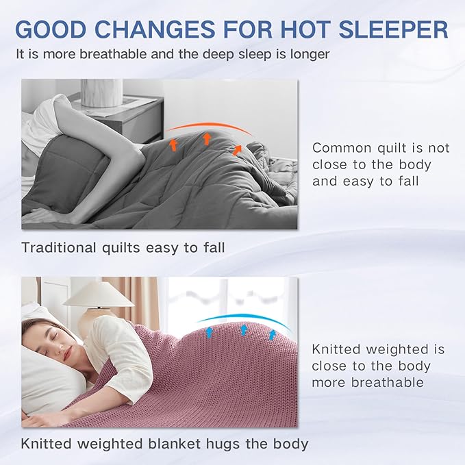 Guohaoi Knitted Weighted Blanket for Adults (Muted Pink 48"x72" 20lbs) No Beads Cooling Throw Blanket for Hot Sleepers, Home Decor Breathable Chunky Knit Heavy Blanket Use on Full Size Bed