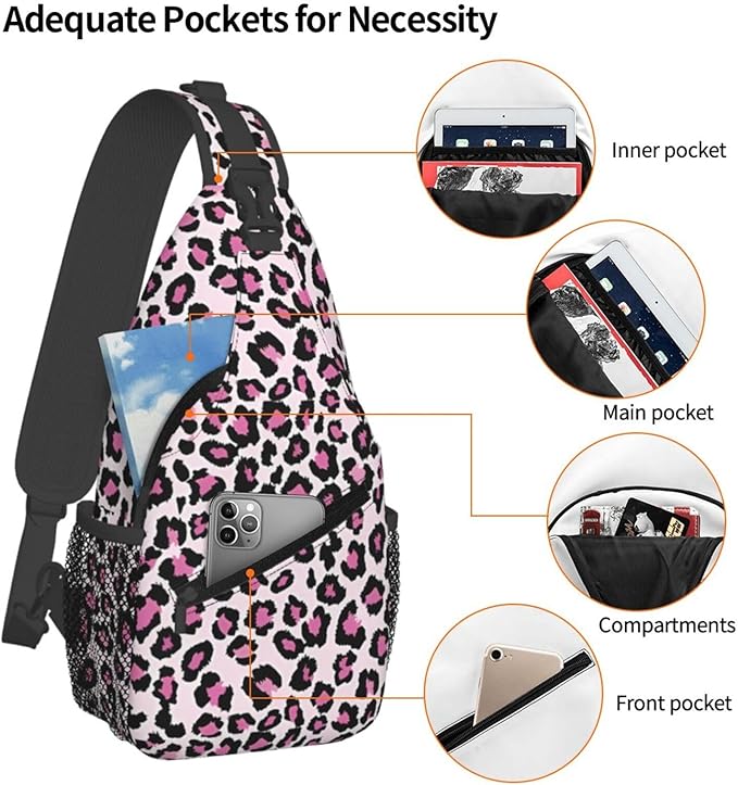 QFXUYNG Leopard Print Adult Sling Bag Unisex Chest Bags Crossbody Backpack Casual Daypacks Shoulder Bag for Women Men Cycling Hiking Travel