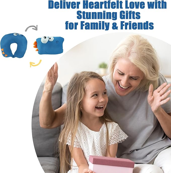 Travel Pillow for Kids & Adults Car Neck Pillow Memory Cotton U-Shaped Neck Pillow Soft Head Support Travel Accessories for Airplane Car Train Bus (Dinosaur)