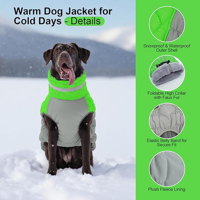 OUOBOB Warm Dog Coats for Medium Dogs, Waterproof Dog Jacket with Harness Built in, Zipper Clousure, Fleece Lining for Cold Weather Outdoor Walks, Snowsuit for Schnauzer, Boston Terrier, Pug - M