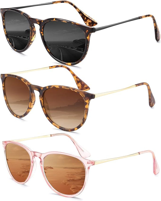 Sunglasses Womens Polarized Sunglasses-Women: Retro Round Sun Glasses with UV400 Protecion Trendy 3 Pack