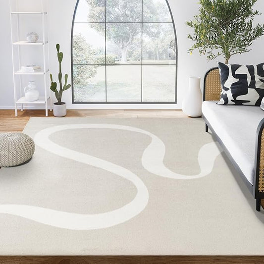Abani Deco Collection Area Rug - Beige Modern Abstract Ribbon Design - 4' x 6' - for Living Room, Bedroom & Office