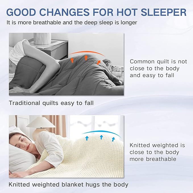 Guohaoi Knitted Weighted Blanket Kids (Cream 50"x60" 10lbs) No Beads Cooling Heavy Blanket, Home Decor Breathable Chunky Knit Throw Blanket for All-Season Use
