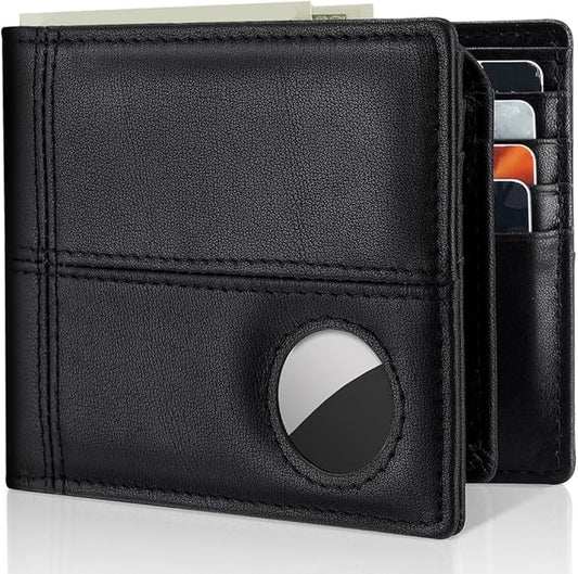 Mens Wallet With AirTag Holder, Bifold Leather RFID Blocking 1-2 ID Windows 12-13 Card Holders, Gift Box and Screen Protector Included, AirTag Not Included