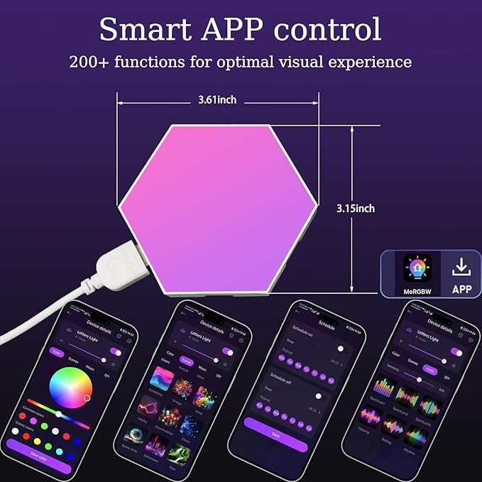8 Pack Hexagon Lights for Wall LED, That Sync with Music, APP & Remote Controls Hex Lights, RGB LED Wall Panels for TV, Bedroom, Living Room, Game Room Decor