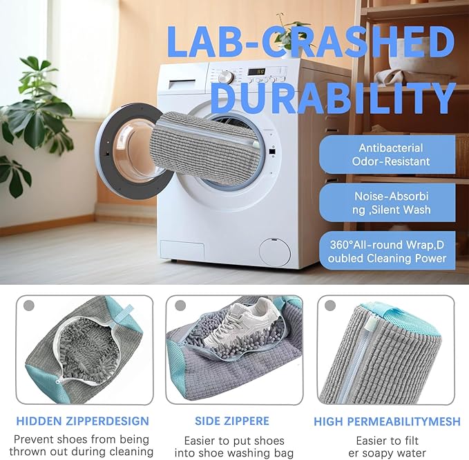 Shoe Laundry Bags for Washer & Dryer - 2pcs Reusable Mesh Washing Bags Protect Machine & Keep Sneakers Shoes Shape | Delicates Wash Bag (Grey 2pcs)