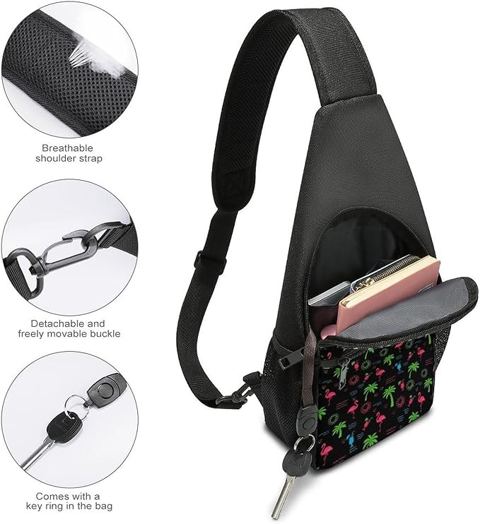 SWEET TANG Casual Sling Backpack for Men Chest Shoulder Crossbody Backpack, Unbalance Gym Funny Sack, Neon Flamingo Travel Bag Outdoor Hiking Daypack
