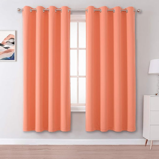 DUALIFE Coral Curtains 63 Inches Long 2 Panels Set - Room Darkening Window Curtain Panels for Living Room 52 W x 63 L Inch Burnt Coral