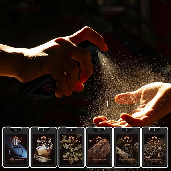6 Pcs Hydrating Hand Sanitizer Spray for Business Men Male Sanitizing Mist Scented Spray Hand Sanitizer Travel Size Refillable Pocket Portable for Men Adults Boss Gift Coworker Office Team