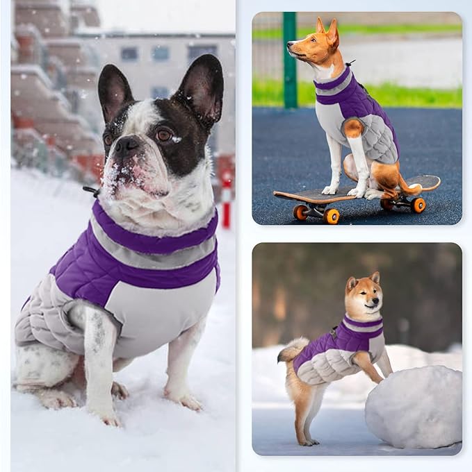 OUOBOB Large Dog Coat, XXLarge Dog Winter Coat, Waterproof Pet Jacket with Back Zipper,Extra Large Pet Coats, Warm Fleece Jacket with D-Ring, Windproof Winter Clothes Golden Retriever,Purple,XXL
