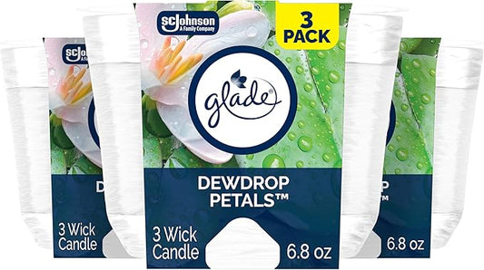 Glade 3-Wick Scented Candle Jar, Dewdrop Petals, Air Freshener Infused with Essential Oils, 6.8 Oz, 3 Count
