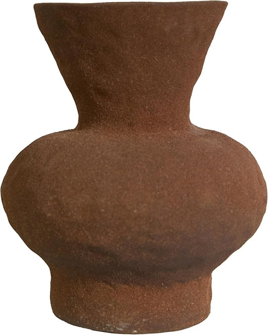 5.5IN Small Rustic Ceramic Flower Vase Home Decor, Vintage Stoneware Clay Pottery Terracotta Textured for Modern Farmhouse, Living Room, Office Desk Table Shelf(Brown)
