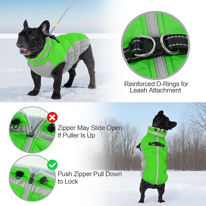 OUOBOB Warm Dog Coats For Large Dogs, Waterproof Dog Jacket With Harness, Zipper Clousure, Fleece Lining, Turtleneck, For Cold Weather Outdoor Walks, Pet Snowsuit For Beagle, Cocker Spaniel, Corgi- XL