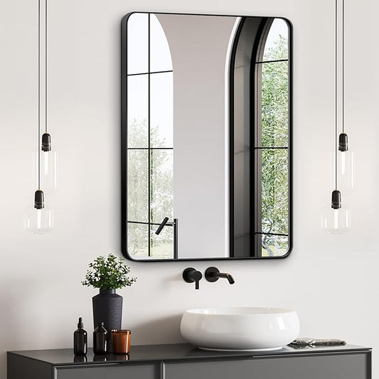 Bathroom Mirrors for Over Sink,1Pcs 24x36Inch Vanity Mirrors for Wall,Black Metal Frame Rectangle Mirrors for Bathroom Farmhouse Restroom,Hangs Horizontally or Vertically