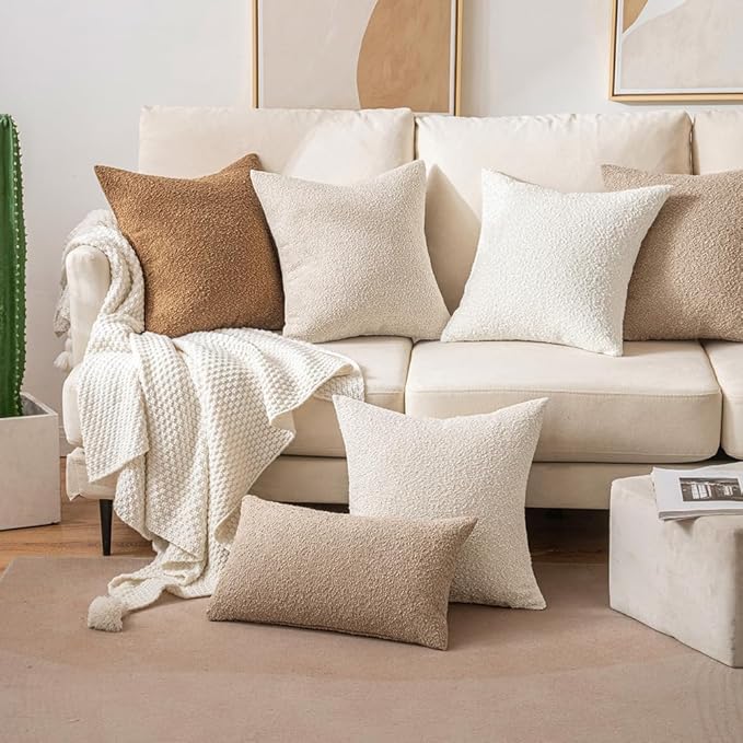 MIULEE 20x20 Inch Decorative Pillow Covers for Couch Bed Set of 2 Textured Boucle Neutral Winter Throw Pillows Khaki Accent Solid Cushion Pillowcases Sofa Livingroom Home Decor