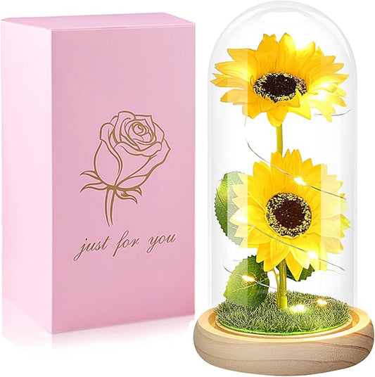 Valentines Day Rose Gifts for Her,Valentines Gifts for Women,Valentines Birthday Gifts for Women,Valentine's Day Flowers Gifts for Mom Girlfriend Wife,Sunflower In A Glass Dome Gifts for Valentine Day
