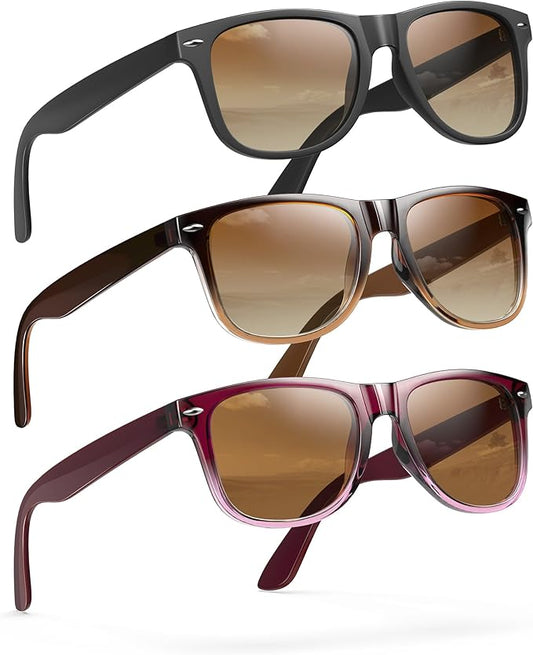 Sunglasses Womens Men Polarized UV400 Protection Trendy Classic Retro Square Mirrored Womens Sunglasses 3 Pack