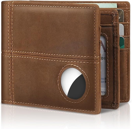 Mens Wallet With AirTag Holder, Bifold Leather RFID Blocking 1-2 ID Windows 12-13 Card Holders, Gift Box and Screen Protector Included, AirTag Not Included